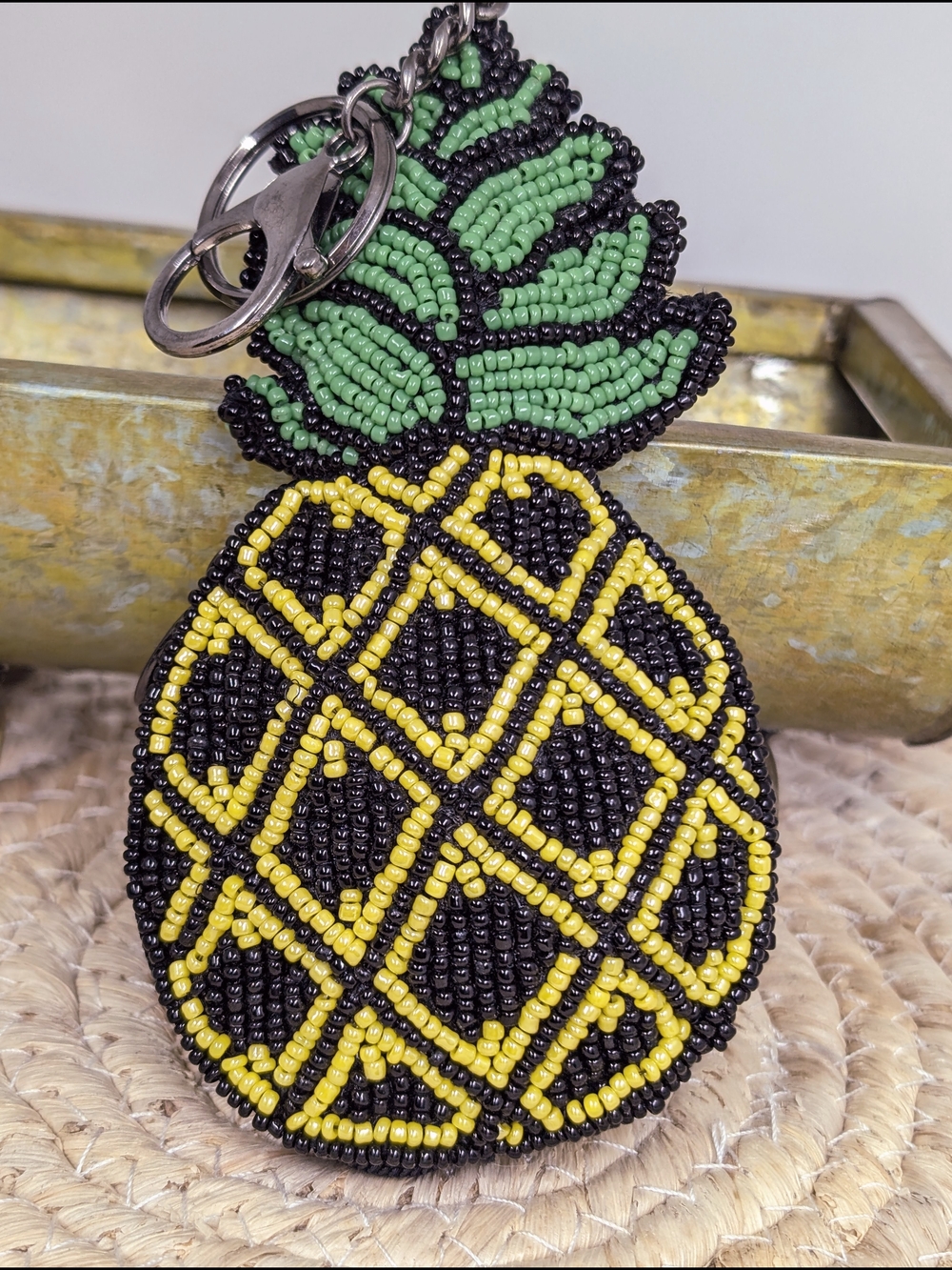 Mary Frances Hand Beaded Pineapple Keychain Wallet Summer Tropical Beach Mermaid - Picture 5 of 12